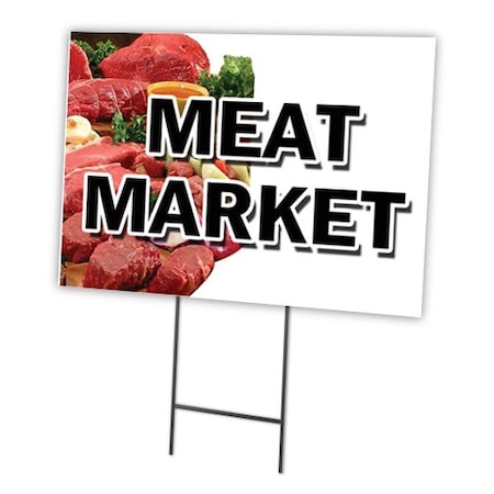 Signmission Meat Market Yard Sign & Stake outdoor plastic coroplast window, C-1216-DS-Meat Market C-1216-DS-Meat Market